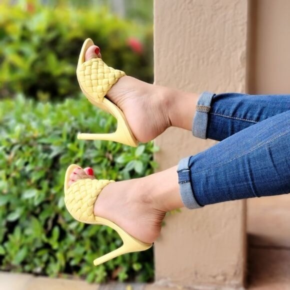 Women's High Heel Mule Sandals Yellow Color - Picture 3 of 6